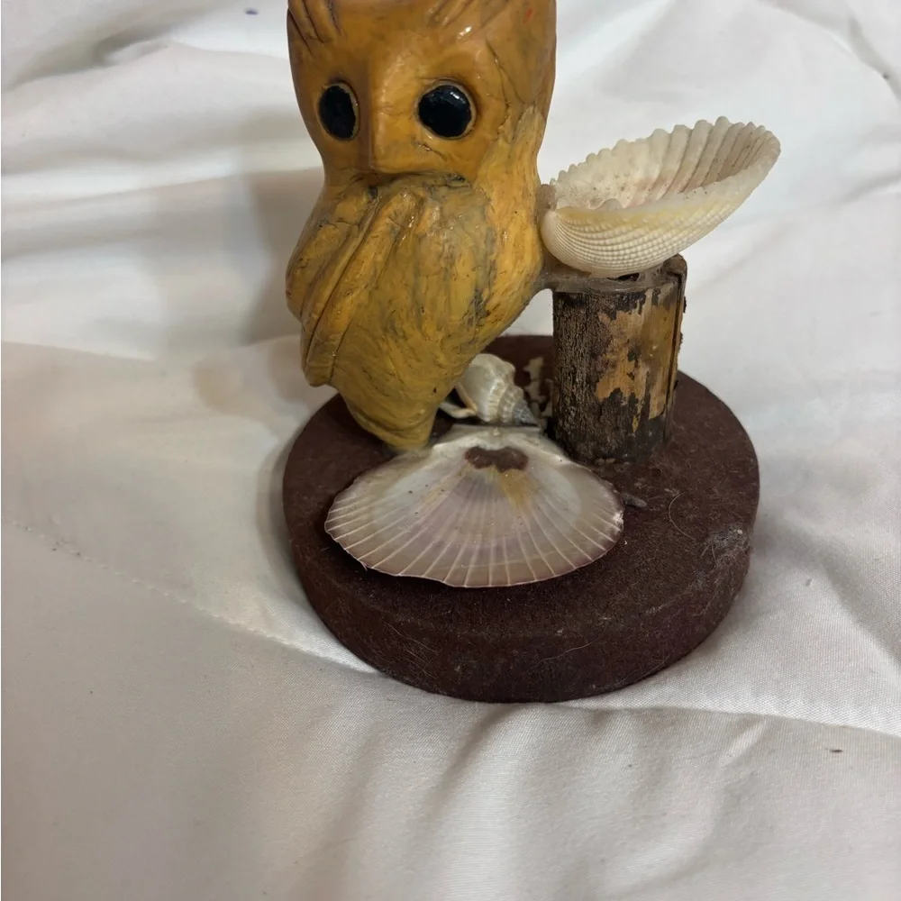 Handcrafted Owl and Seashell Art Piece - Brown and Cream
